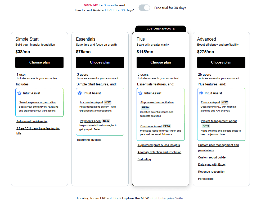 QuickBooks monthly plan
