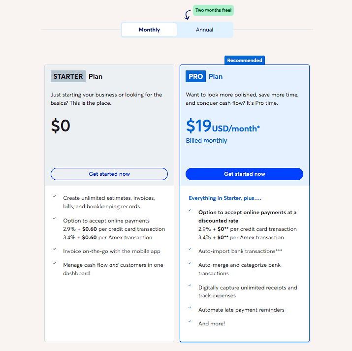 Wave accounting Monthly plan
