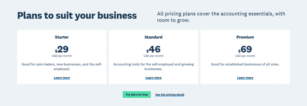 Xero accounting monthly plan